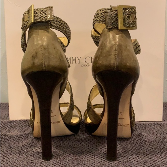 Jimmy Choo Woven Canvas Olive Shoes - Picture 4 of 8